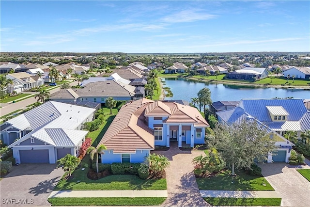 aerial view with a water view