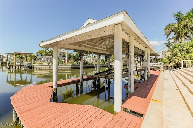 view of dock featuring a water view