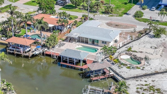 aerial view with a water view