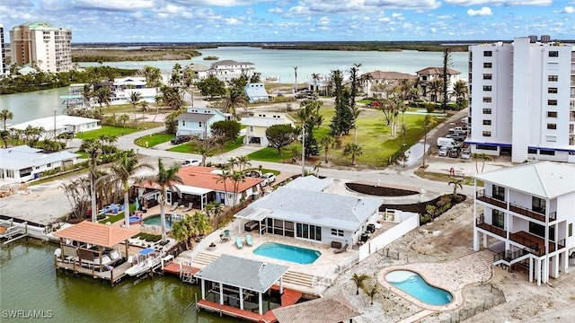 bird's eye view featuring a water view