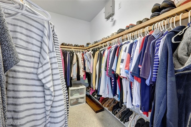 walk in closet with carpet flooring