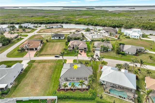 aerial view with a water view