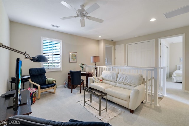 living room with light carpet