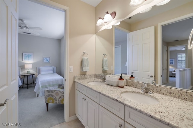 bathroom with vanity and ceiling fan