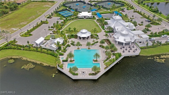 bird's eye view featuring a water view