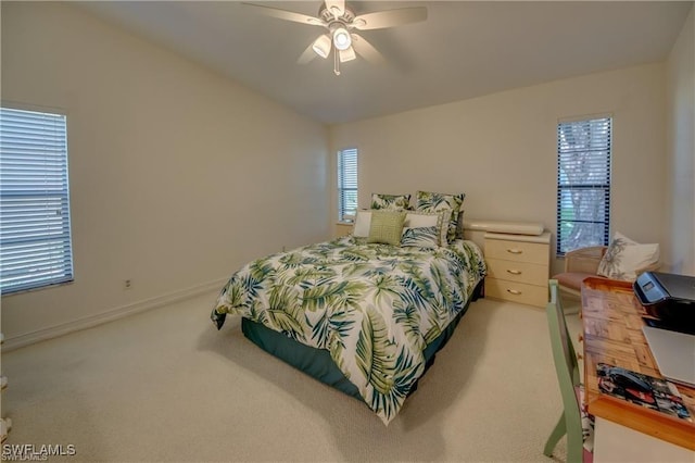 bedroom featuring carpet and ceiling fan