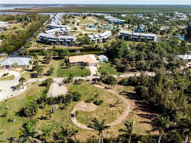 aerial view with a water view