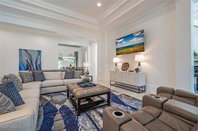 living room featuring ornamental molding