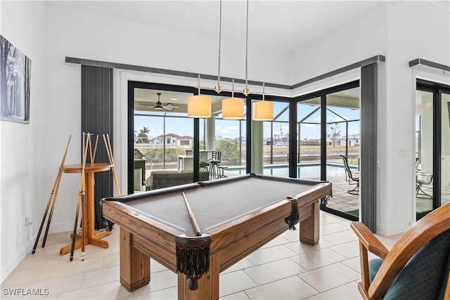 rec room featuring pool table and light tile patterned floors