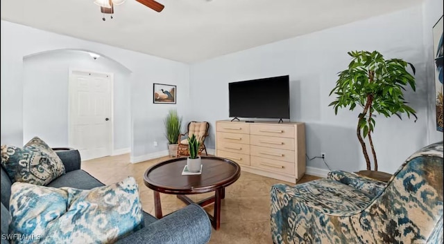 living room with ceiling fan