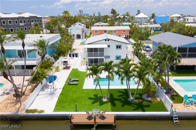 aerial view with a water view