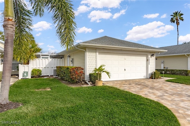 view of front facade featuring a garage and a front lawn