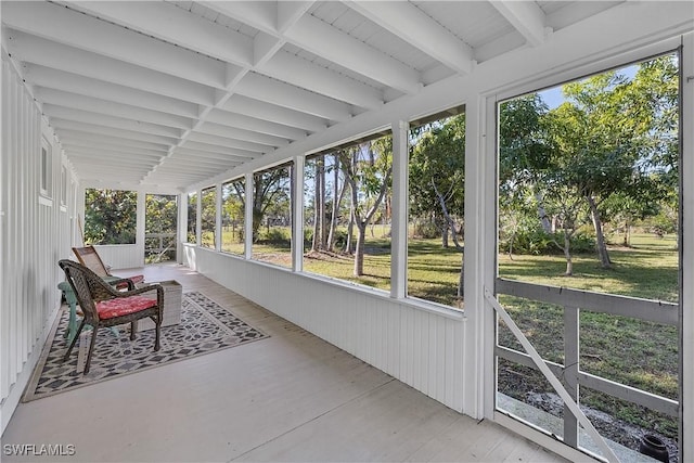 sunroom / solarium with beam ceiling