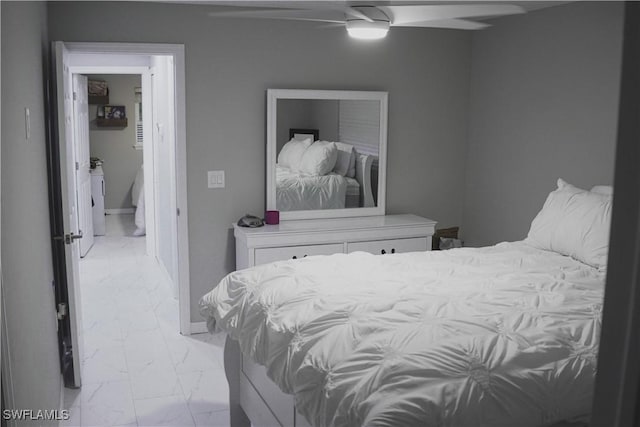 bedroom featuring ceiling fan