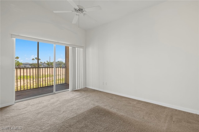 empty room with ceiling fan and carpet