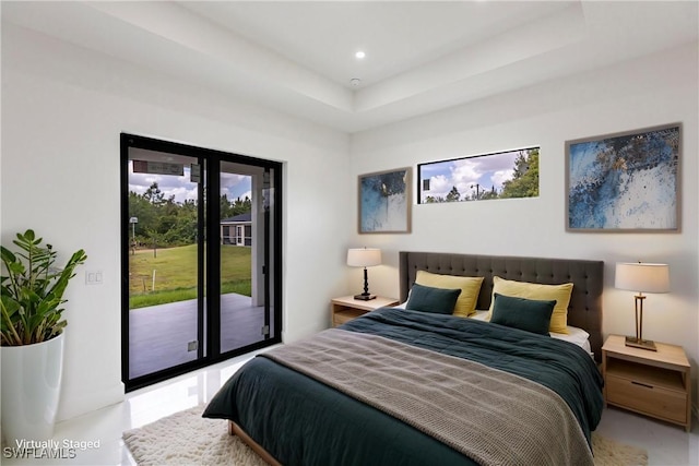 bedroom featuring access to exterior and recessed lighting