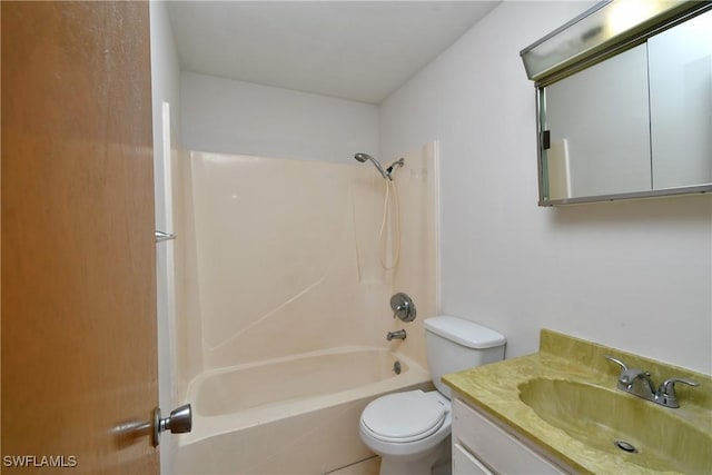 full bathroom with shower / tub combination, vanity, and toilet