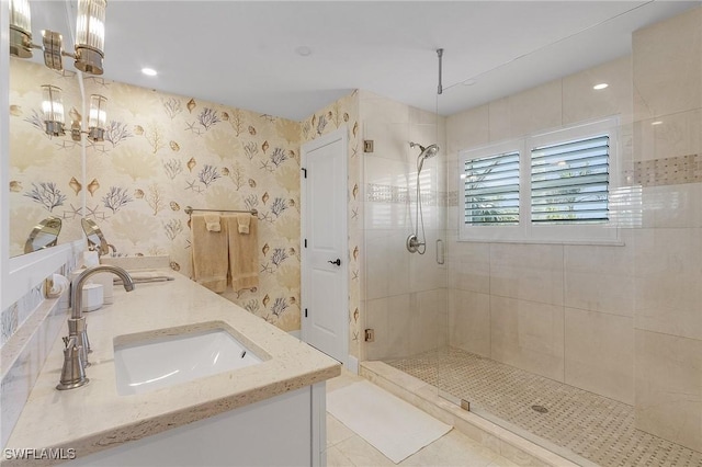 bathroom with vanity and walk in shower