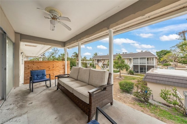 view of patio / terrace with an outdoor living space and ceiling fan