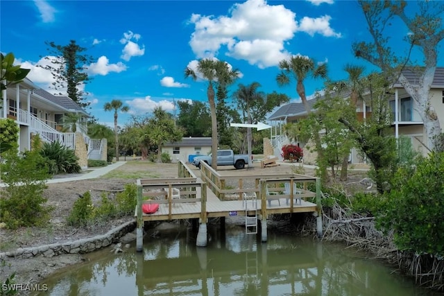 dock area with a water view