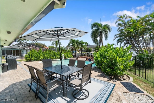 view of patio / terrace with a fenced in pool