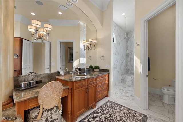 2704 Shriver Dr, Fort Myers, FL 33901 - bathroom featuring toilet, marble finish floor, a marble finish shower, and vanity