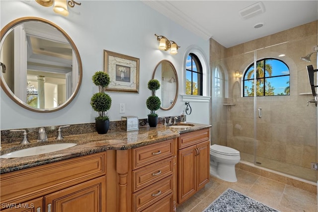 2704 Shriver Dr, Fort Myers, FL 33901 - full bath featuring ornamental molding, a sink, visible vents, and a shower stall