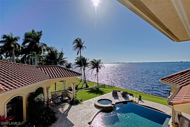 2704 Shriver Dr, Fort Myers, FL 33901 - view of swimming pool with a patio, a yard, and a water view