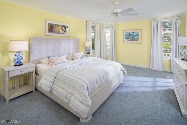 bedroom featuring ceiling fan and carpet flooring