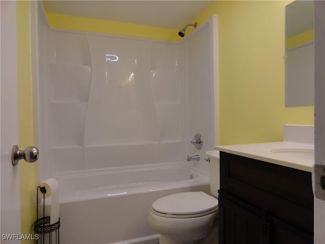 full bathroom with vanity, bathing tub / shower combination, and toilet