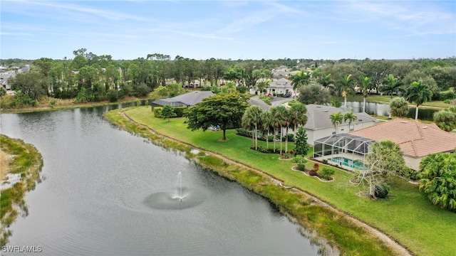 aerial view with a water view