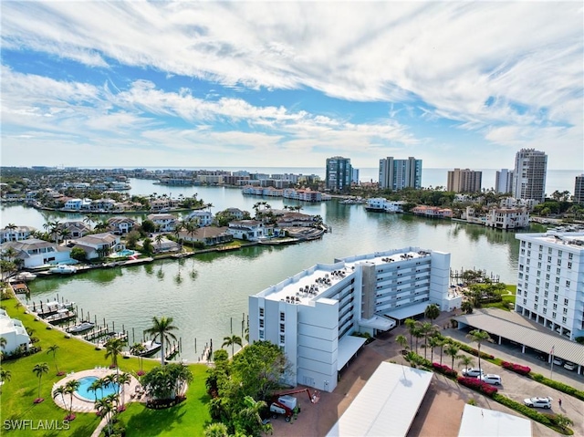 aerial view with a water view