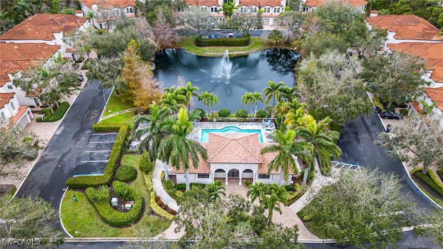 aerial view with a water view