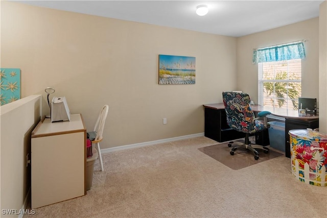 home office featuring light carpet