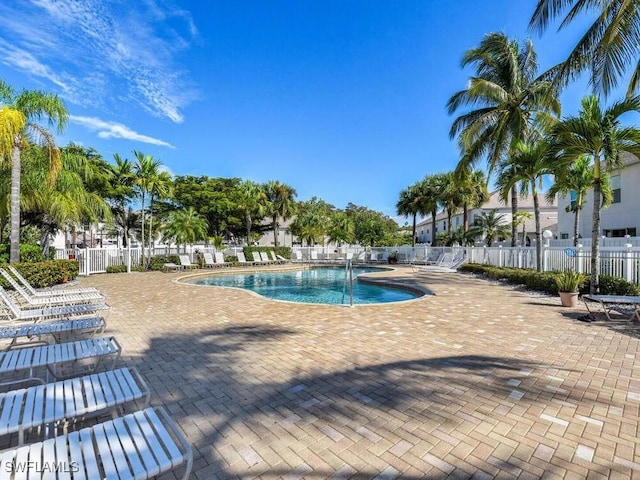 view of swimming pool featuring a patio