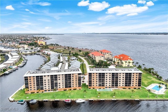 aerial view with a water view