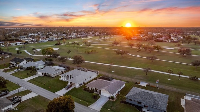 view of aerial view at dusk