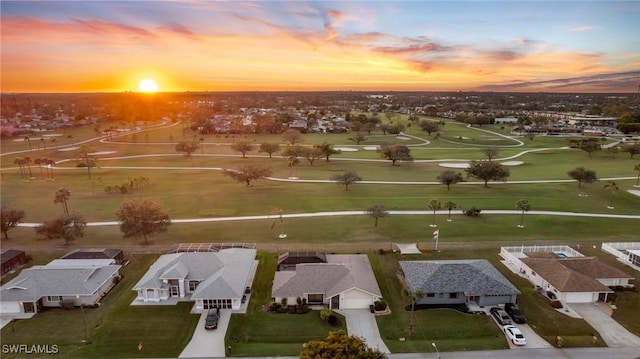 view of aerial view at dusk