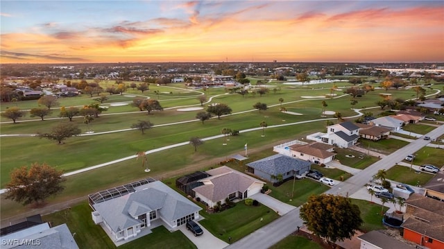 view of aerial view at dusk