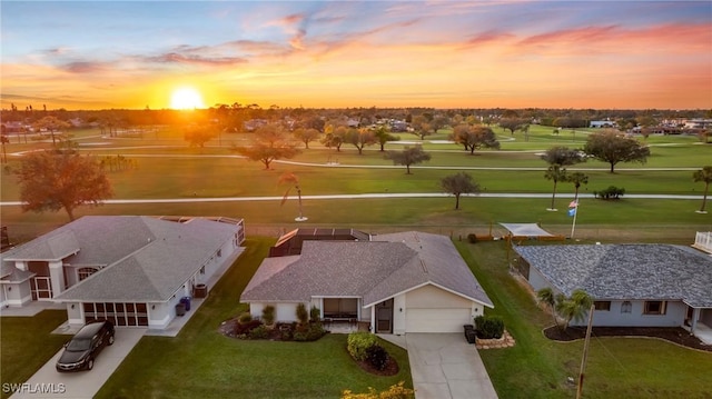 view of aerial view at dusk