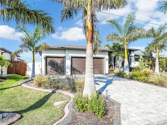 view of front of house with a garage and a front yard