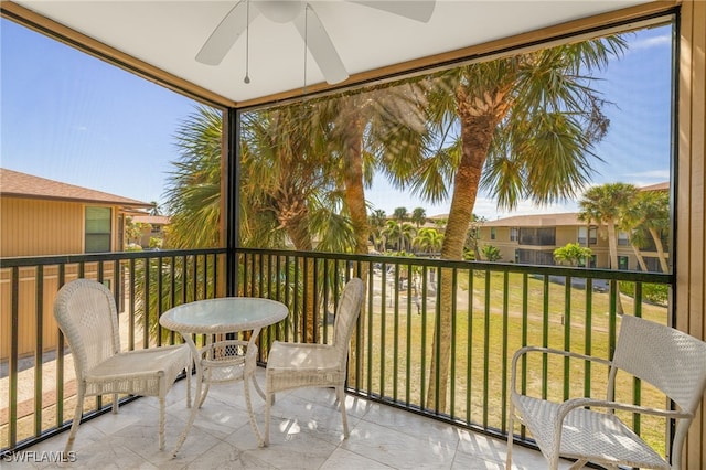 balcony with ceiling fan