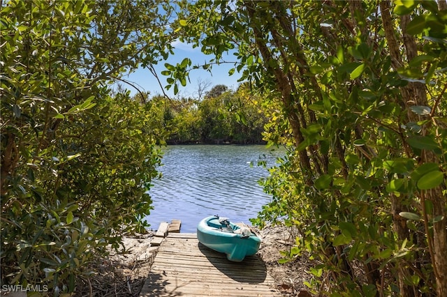 view of dock with a water view