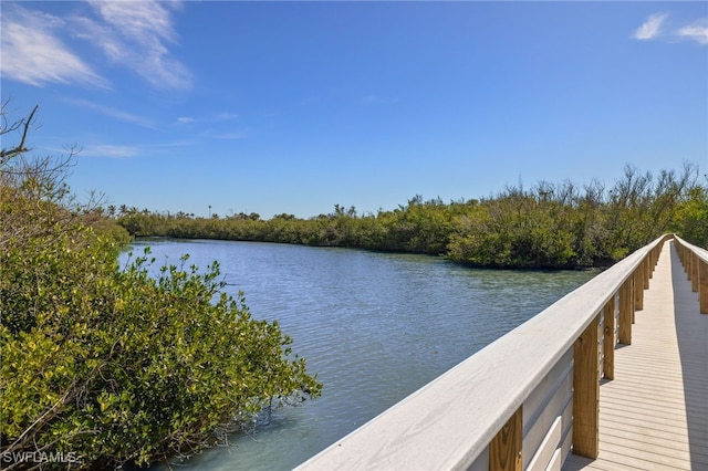 view of dock with a water view