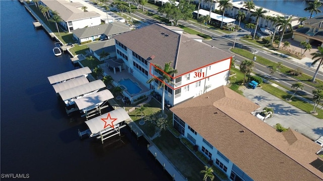 bird's eye view featuring a water view