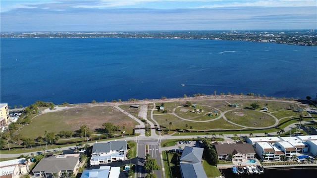 bird's eye view featuring a water view