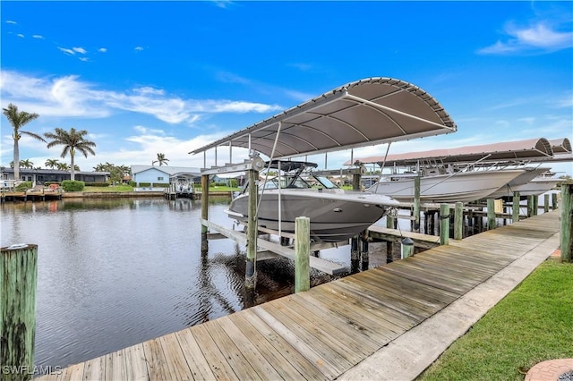 dock area with a water view