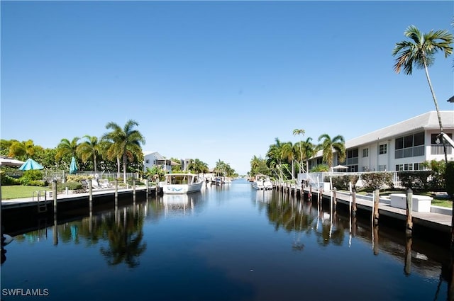 dock area featuring a water view