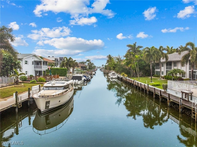 dock area featuring a water view