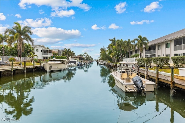 view of dock with a water view